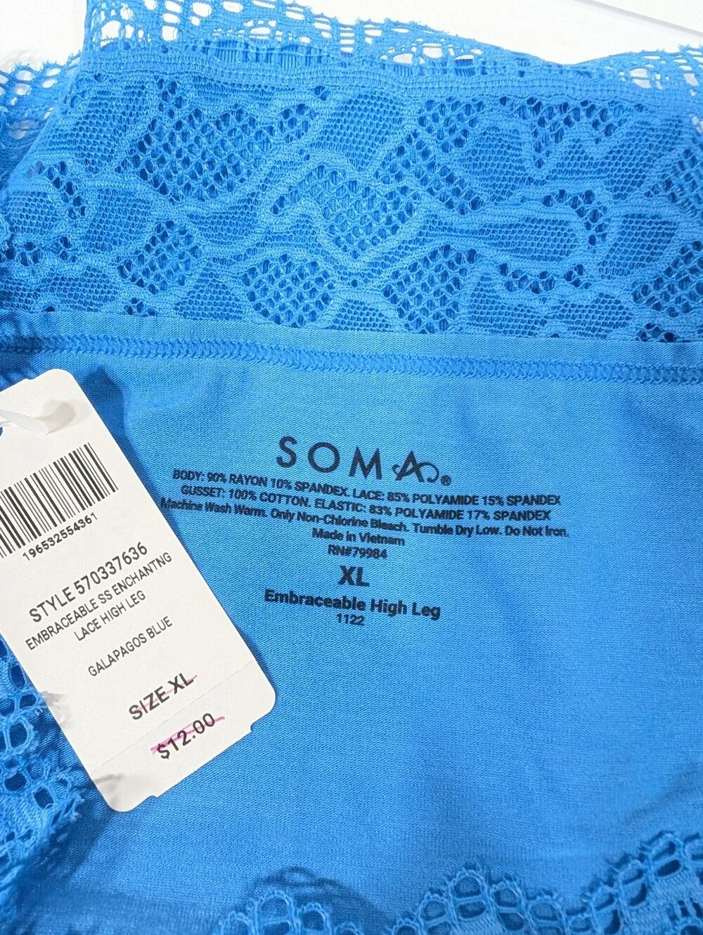 Soma Embraceable Lace High Leg Panty XL New Women Underwear blue super soft